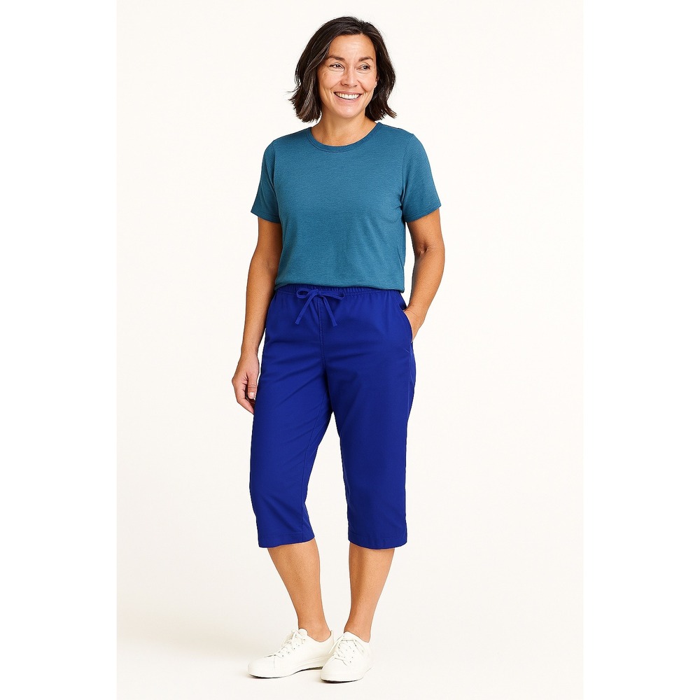 LL Bean Supplex Nylon Capri‎ Pants Blue Large 232855 Drawstring Relaxed